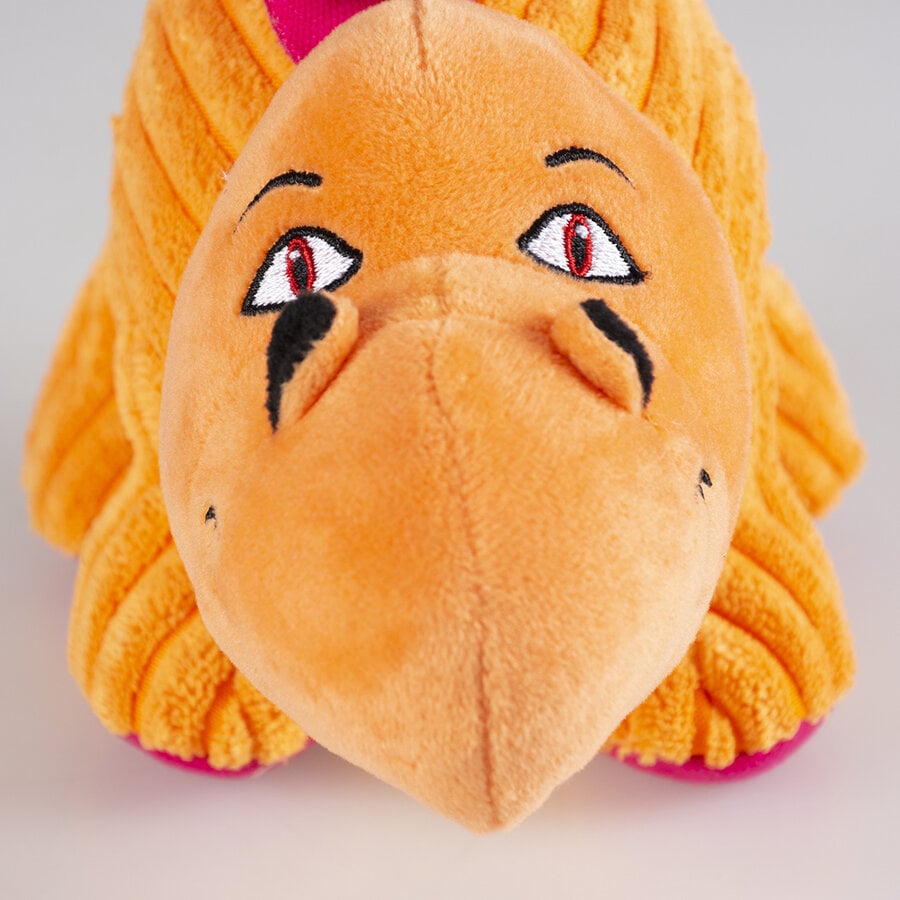 Pluche dino Stegosaurus corduroy oranje 30x11x14 cm | hondenspeeltje met pieper