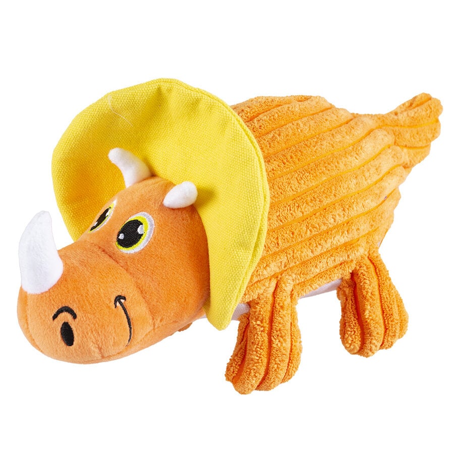 Pluche dino triceratops hondenspeelgoed | corduroy | 30x12x14 cm | oranje