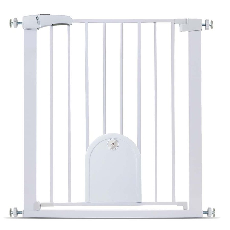 Hondenveiligheidshek met kattenluik wit | 75-82 cm breed | 76 cm hoog