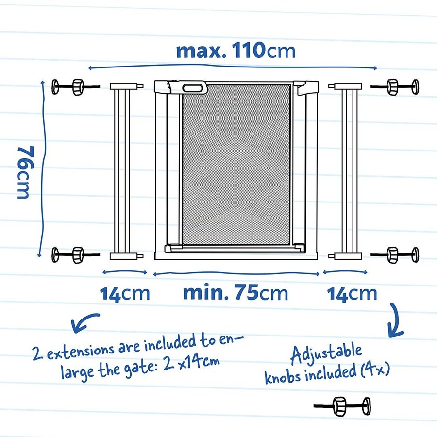Hondenveiligheidshek met 2 verlengstukken 75–110 cm breed | 76 cm hoog | zwart/bruin