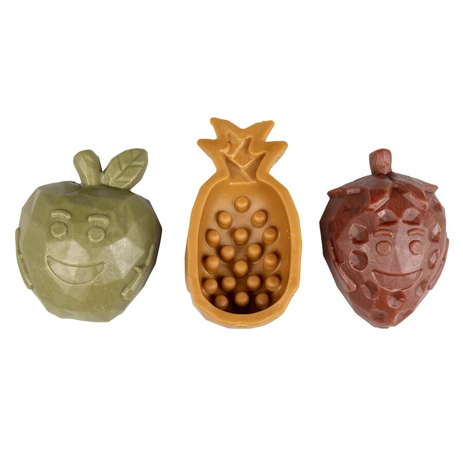 Fruity Buddies vegetarische kauwsnack hond | 6 cm 18 stuks | 9 cm 6 stuks | 11,5 cm 3 stuks