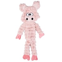 Pluche Huggi varken roze hondenspeeltje | plat zonder vulling | met pieper | maat S of L