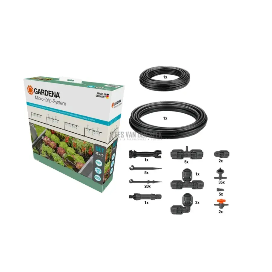 Bewateringsset moestuin | Micro-Drip startset | tot 35 planten | 13 mm + 4,6 mm | 2 l/u druppelaars