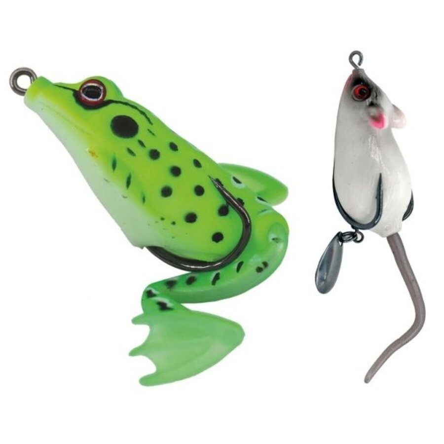 Oppervlakte kunstaas set met kikker 6,5 cm en muis 4,5 cm voor snoek