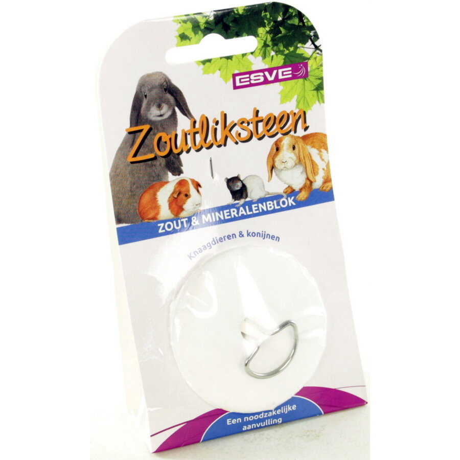Zoutliksteen Na-Di 50 g | inclusief RVS houder voor kooi of verblijf