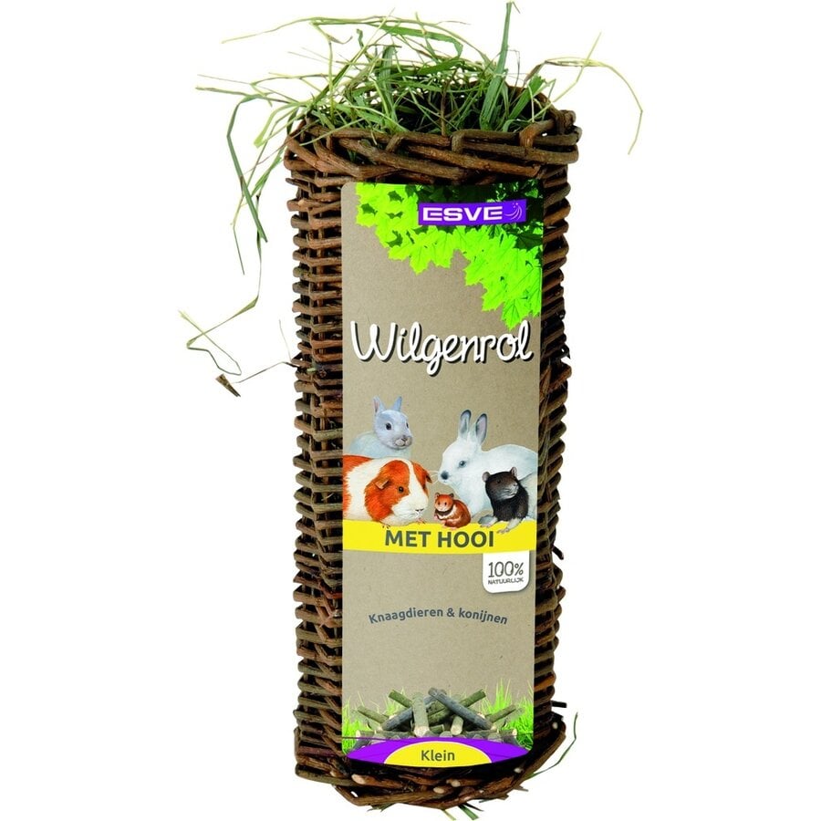 Wilgenrol met hooi 20 cm | knaagrol + schuilplek voor konijn en knaagdier