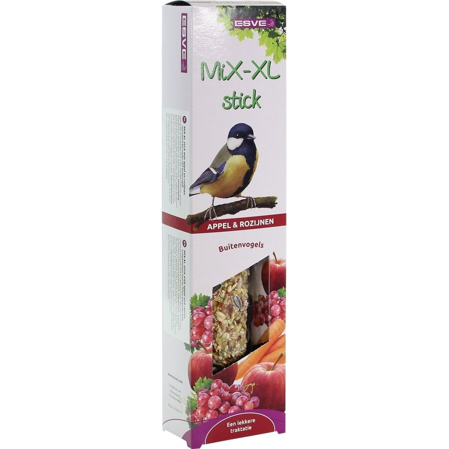 Mix XL snackstick voor buitenvogels | 2 smaken (noten & meelworm of appel & rozijn) | 1 stuk