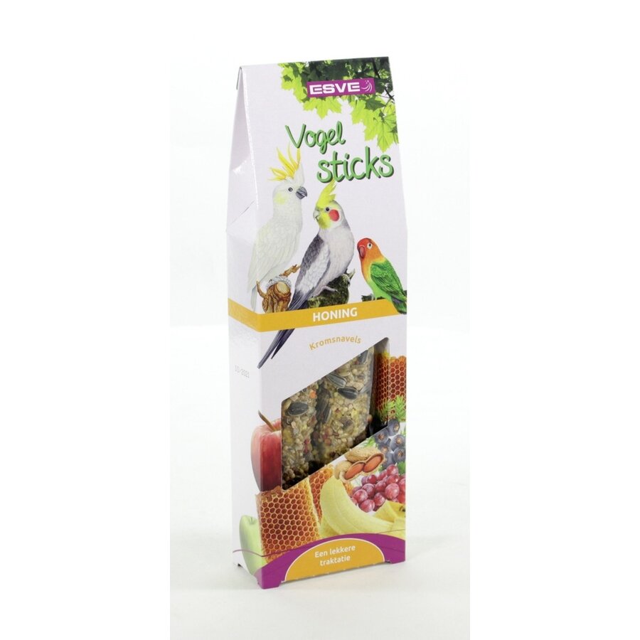 Vogelsticks voor agaporniden en grote parkieten | keuze fruit of honing | 2 stuks | ca. 150 g