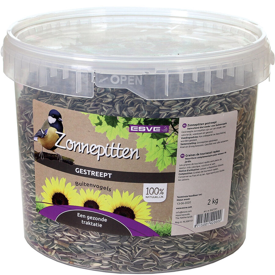 Gestreepte zonnepitten voor tuinvogels | handige emmer 2 kg