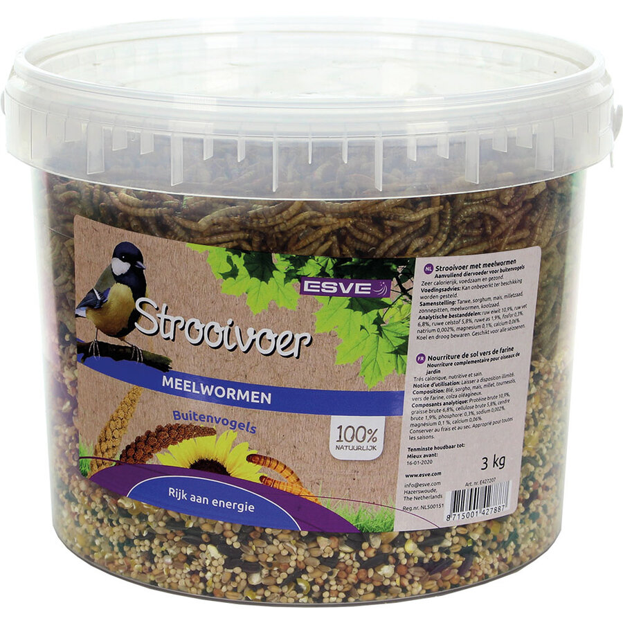 Strooivoer met meelwormen voor tuinvogels | emmer 3 kg