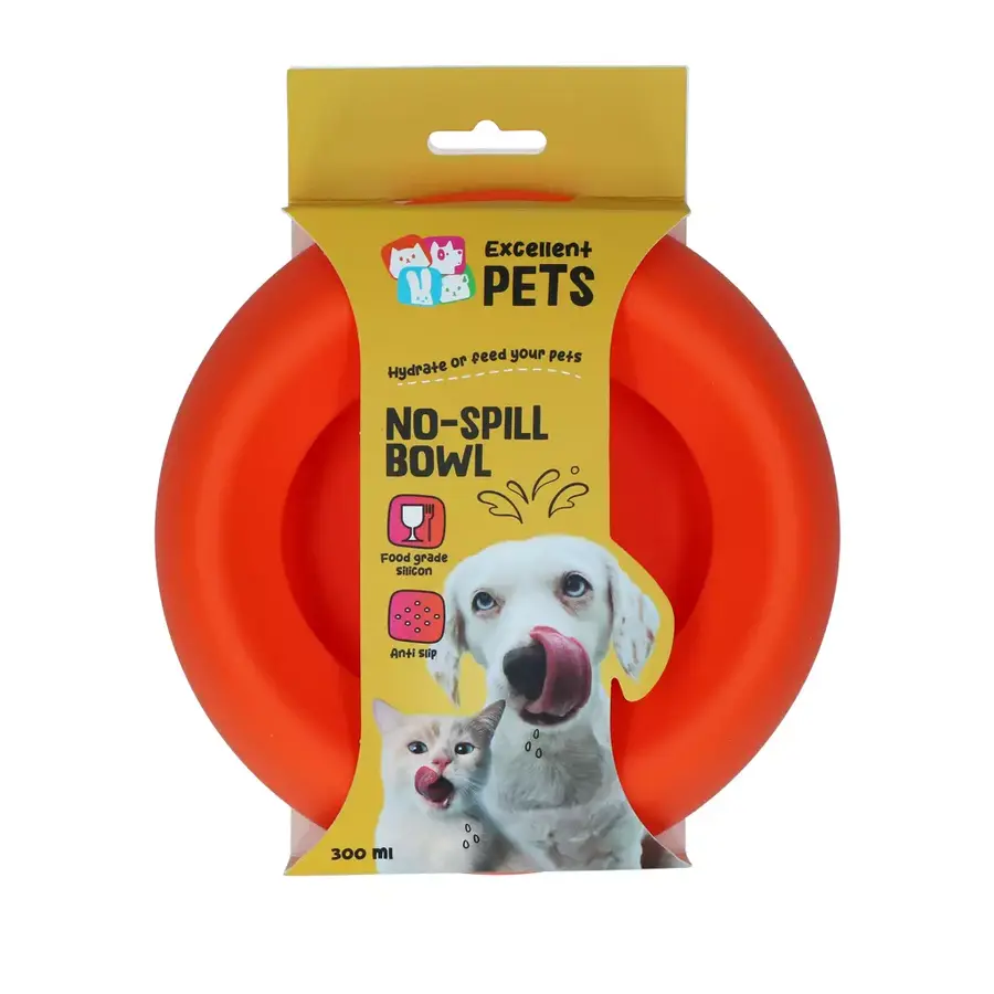 No-Spill voer- en drinkbak oranje voor hond en kat