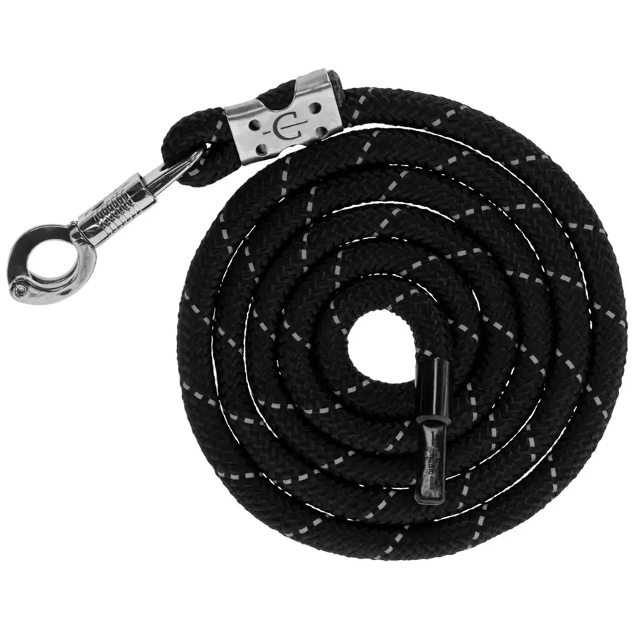 Reflecterend halstertouw black silver met paniekhaak voor paard en pony