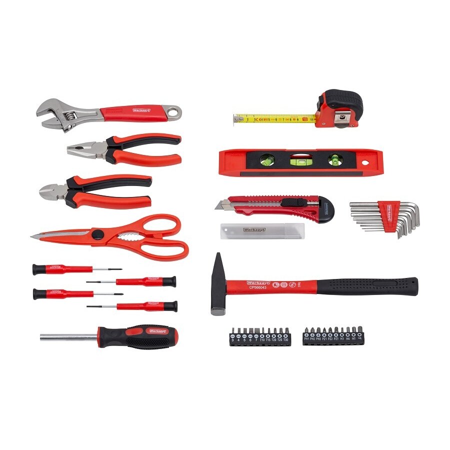 Gereedschapskoffer 44-delig compleet met tangenset, hamer, bits, rolmaat en waterpas
