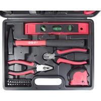 Gereedschapskoffer 44-delig compleet met tangenset, hamer, bits, rolmaat en waterpas