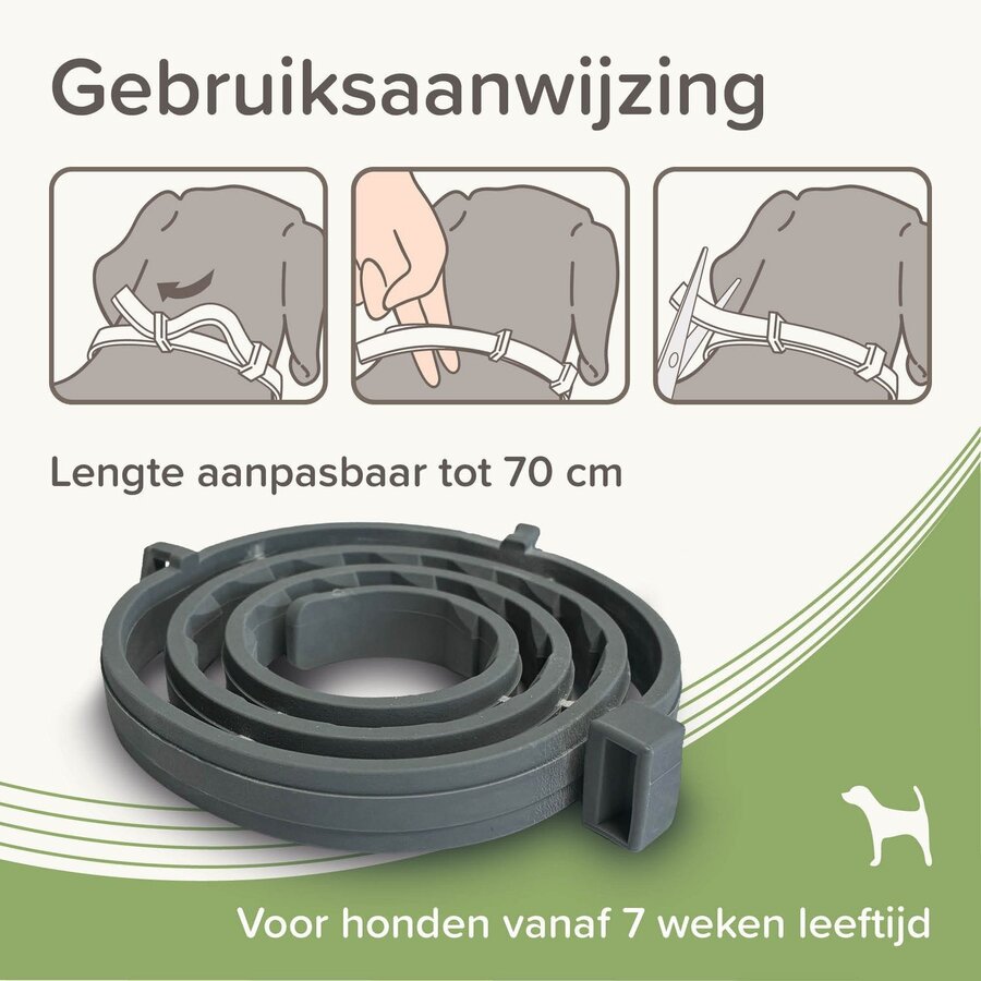 Medicinale halsband hond vanaf 8 kg 70 cm tegen vlooien teken en zandvliegen