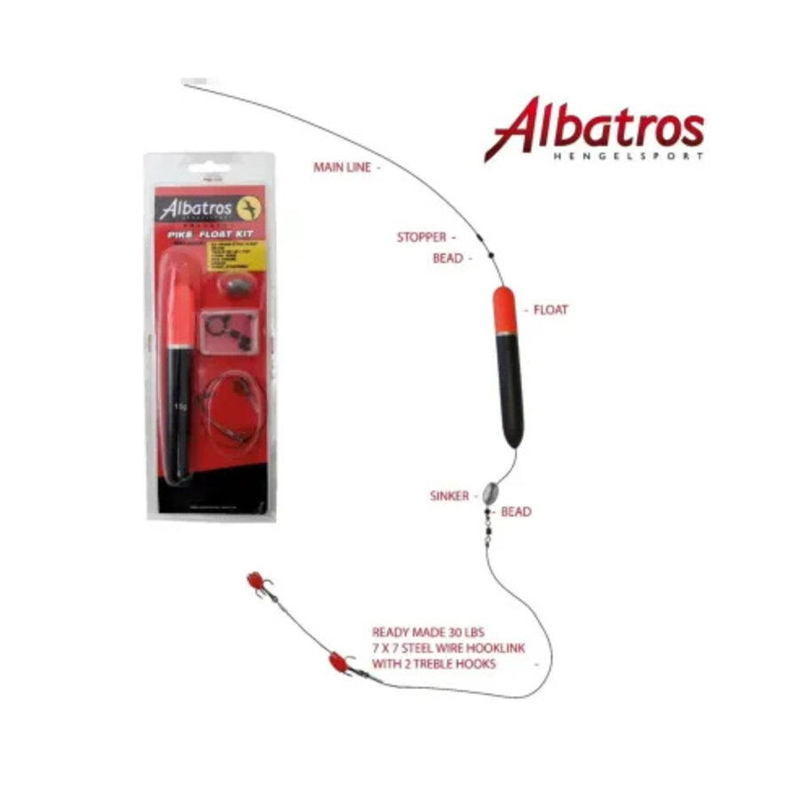Pike Float Kit 20 gram met inline dobber, werpgewicht en stalen onderlijn