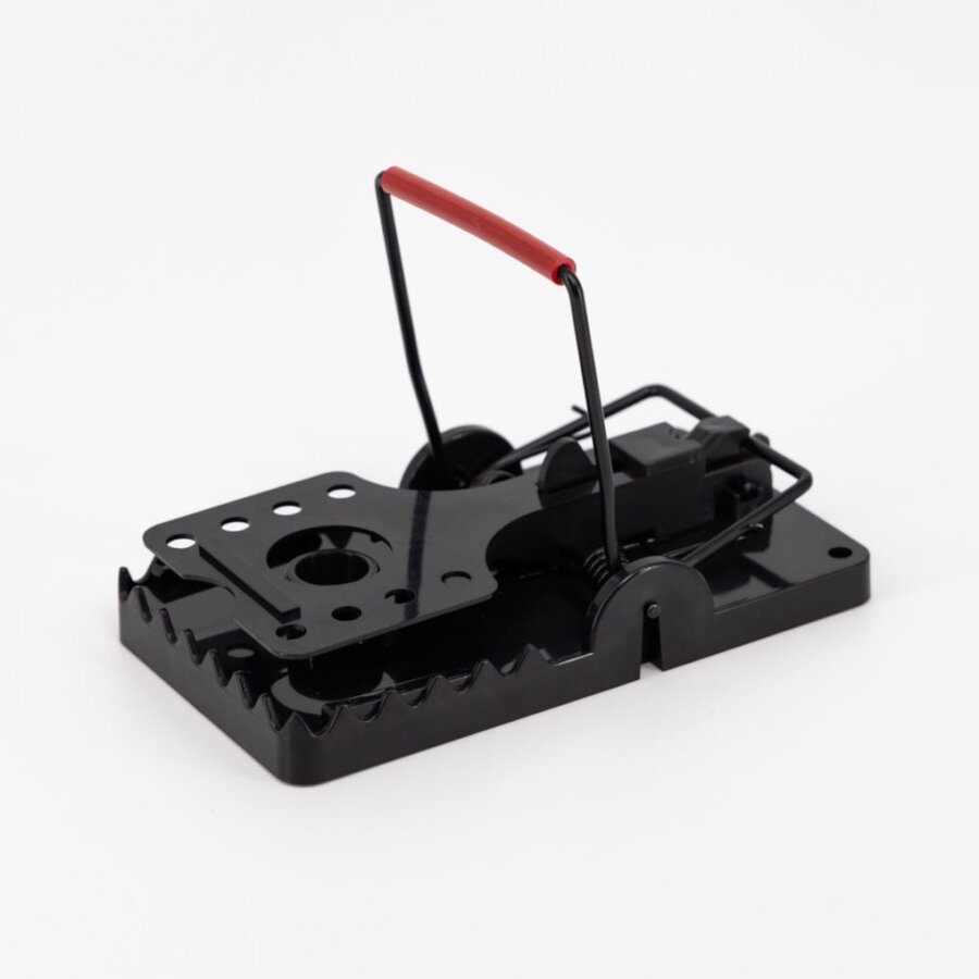 RVS Rattenklem met rode bar | kunststof klem met RVS metalen delen | 13,9 x 7,5 x 7 cm