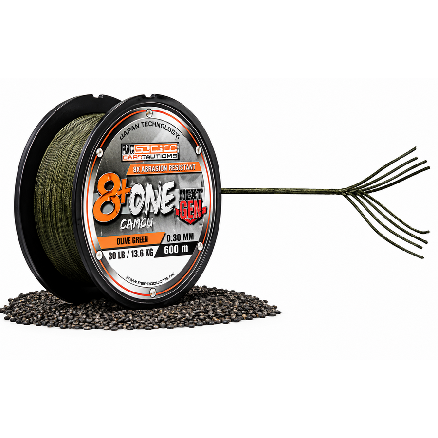 8+One Braid Gevlochten Karperlijn Olive Green