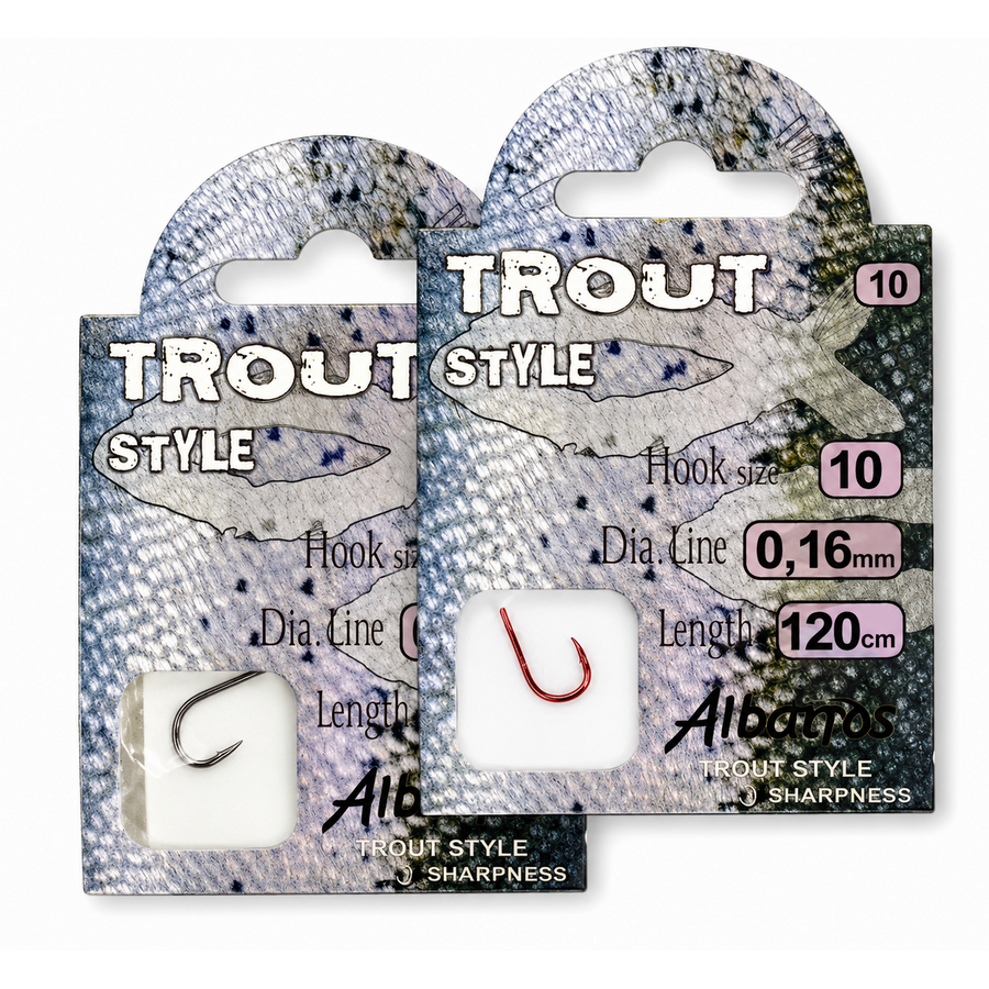 Hakenboekje trout maat 6 met nylon onderlijn 60 cm | 10 stuks