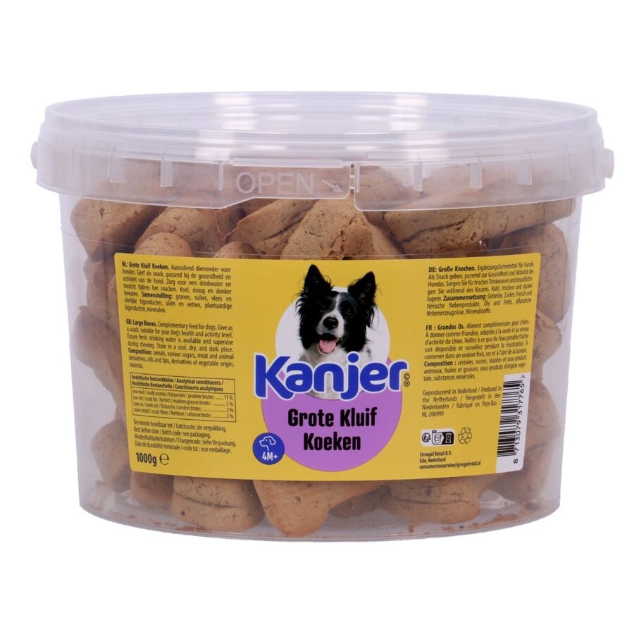 Grote kluif koeken hondensnack 1000 g in bewaaremmer
