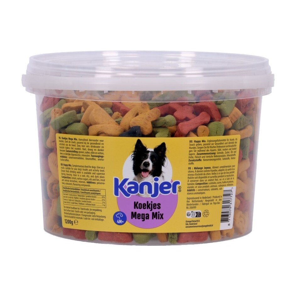 Koekjes Mega Mix voor honden 1200 g in handige emmer