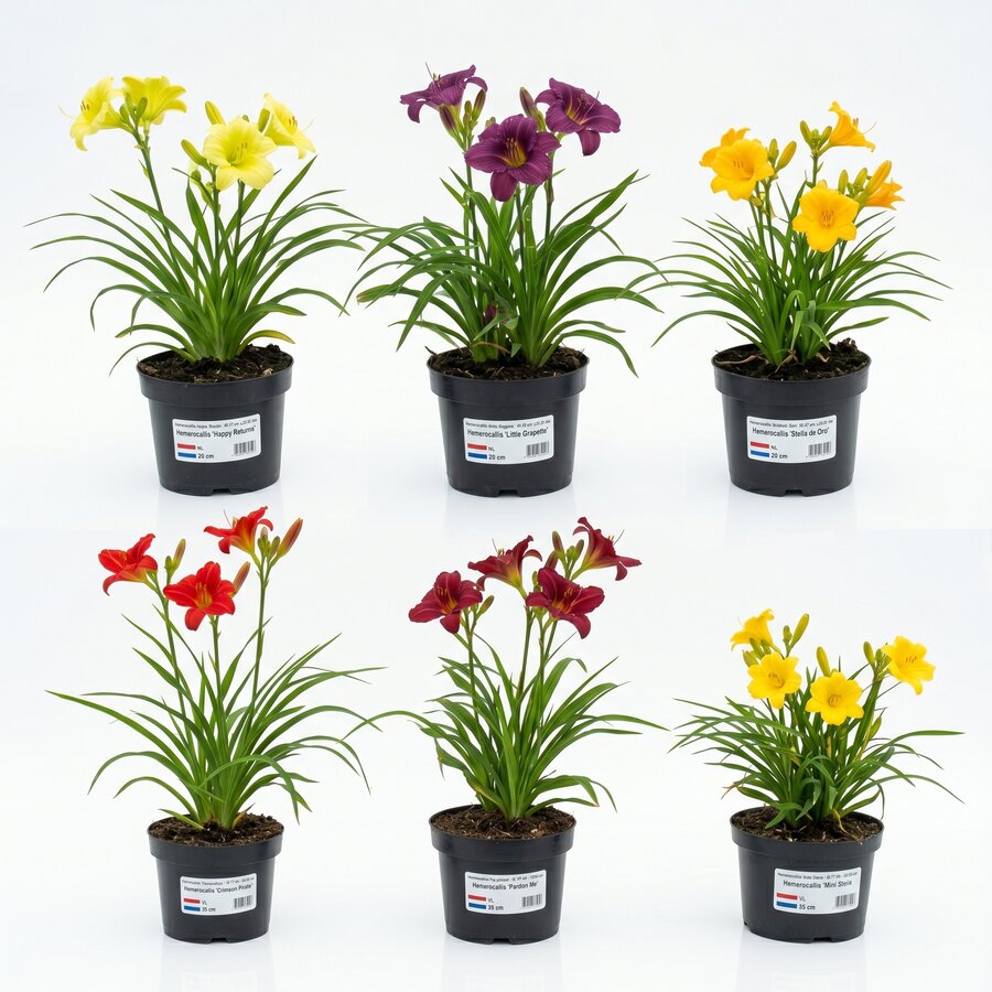 Hemerocallis gemengde kleuren (daglelie) | Per stuk | Ca. 20 tot 35 cm hoog | In 17 cm pot | Winterharde vaste plant