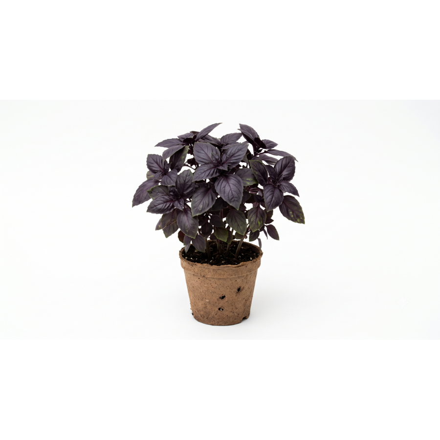 Bio Ocimum Black Promise | ca. 20 tot 25 cm hoog | In 12 cm bio afbreekbare pot | Donkere basilicum kruidenplant