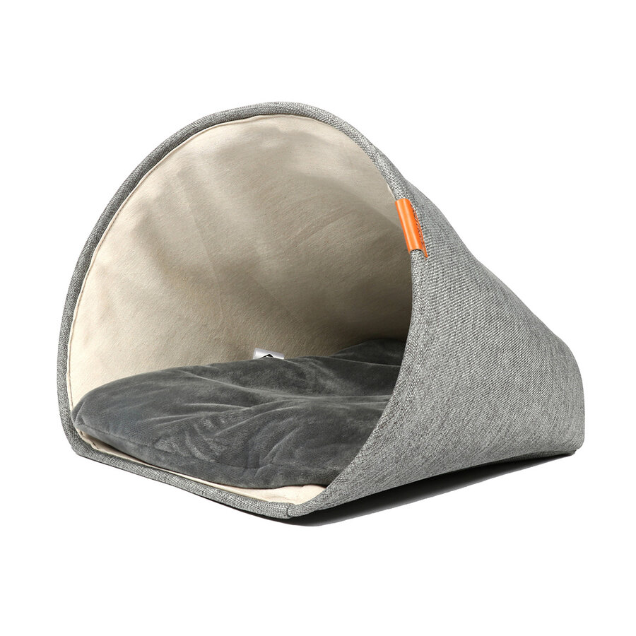 Kattengrot Scott grijs met teddy kussen
