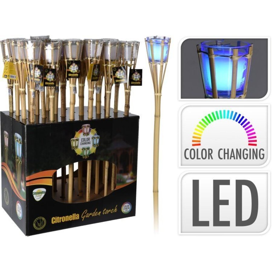 Citronella tuinfakkel van bamboe met LED-verlichting 76 cm