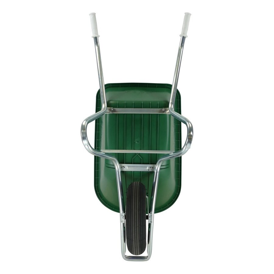 Kruiwagen 100 liter met groene kunststof bak, verzinkt onderstel en luchtband
