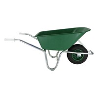 Kruiwagen 100 liter met groene kunststof bak, verzinkt onderstel en luchtband