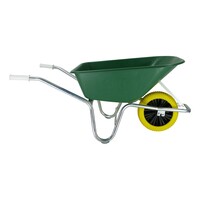 Kruiwagen 100 liter met kunststof bak, verzinkt onderstel en geel anti-lek wiel
