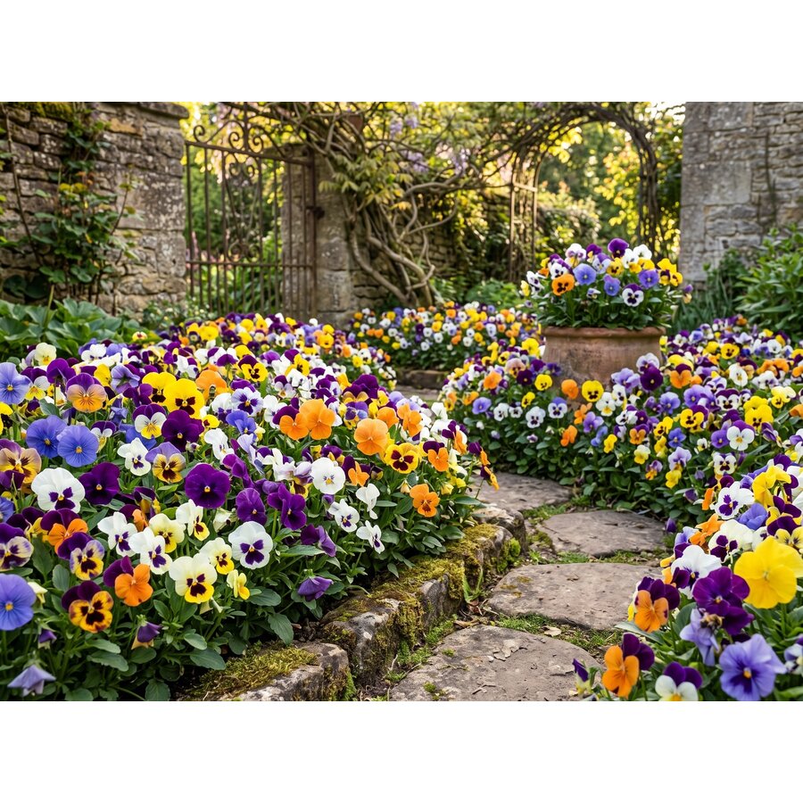 Grootbloemige viool mix Viola F1 hybride | gemengde kleuren | 9 cm pot | ca. 10 cm hoog | verkoop per stuk