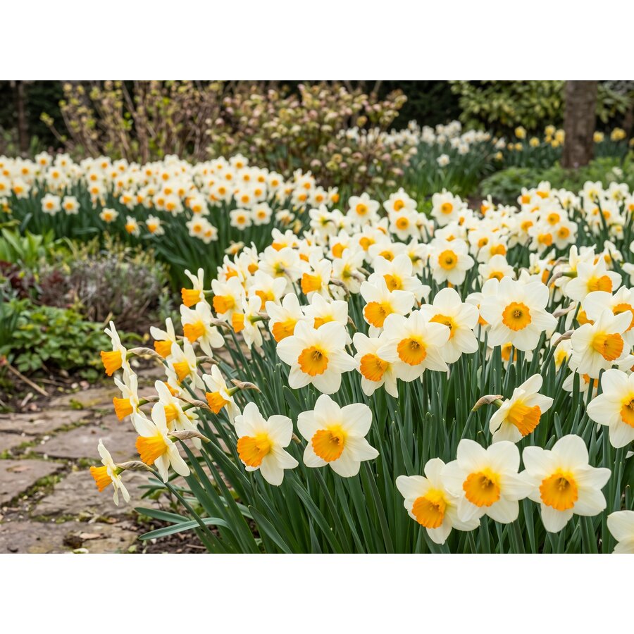Narcissus Sempre Avanti bloembollen | 5 stuks | roomwit met oranje kroon | voor tuin, pot en border