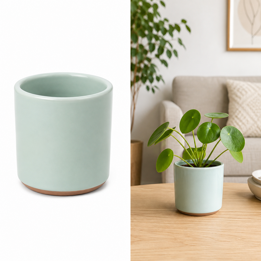 Lichtblauwe keramische pot 8 cm hoog voor kleine kamerplanten