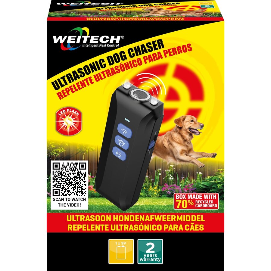 Ultrasone hondenverjager met flitslicht | bereik tot 12 m