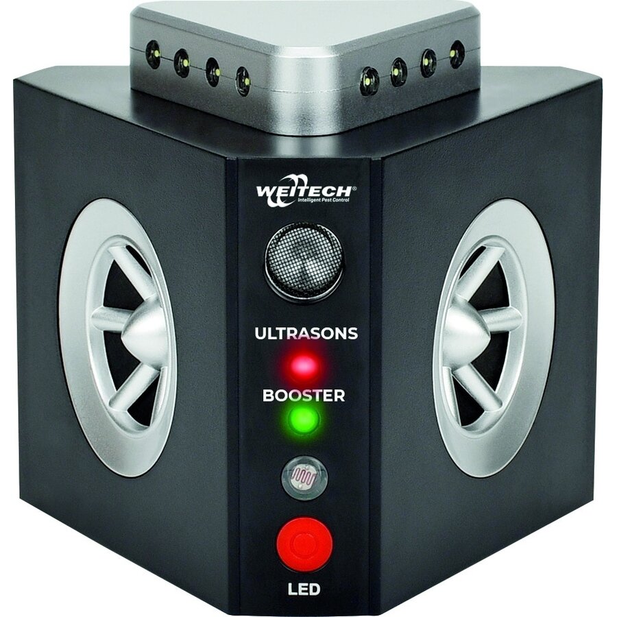Ultrasone 3-in-1 knaagdierverjager 300 m² met 240° bereik en flitslicht