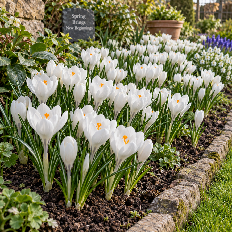 Crocus Large Flowering wit | grootbloemige witte krokus bloembollen | 10 stuks | bloeihoogte ca. 10 cm