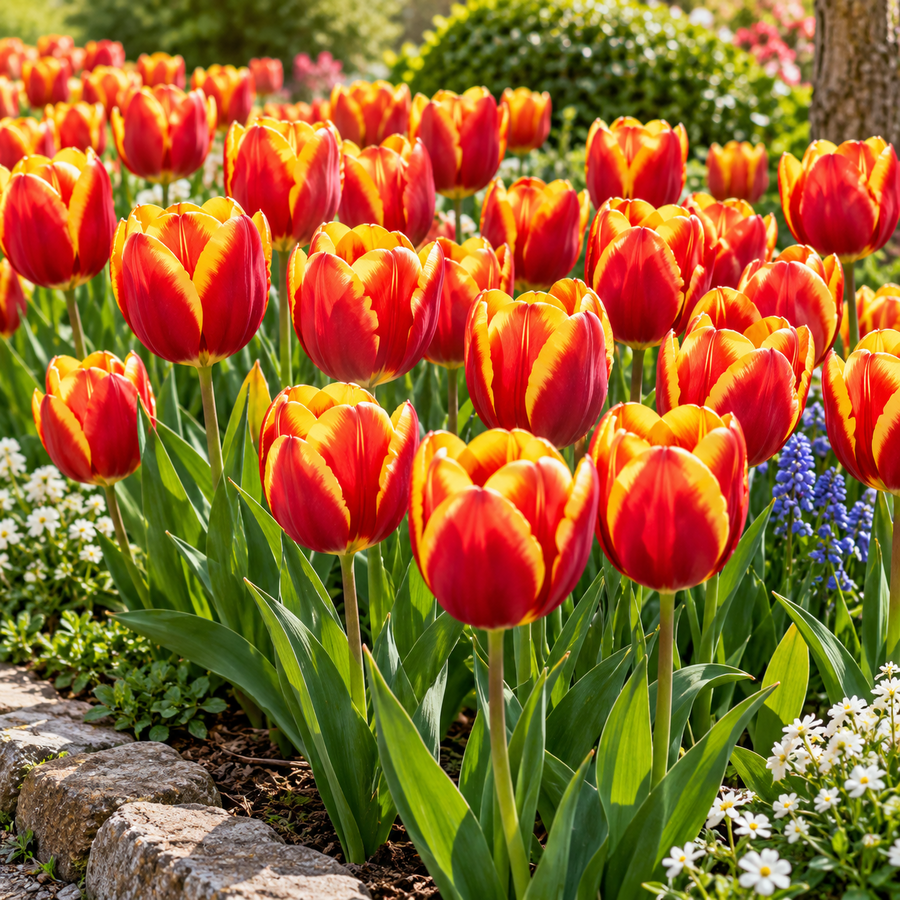 Tulipa Darwin rode met gele randen tulp | 7 bloembollen | Sterke voorjaarstulp voor tuin, border, pot en balkon