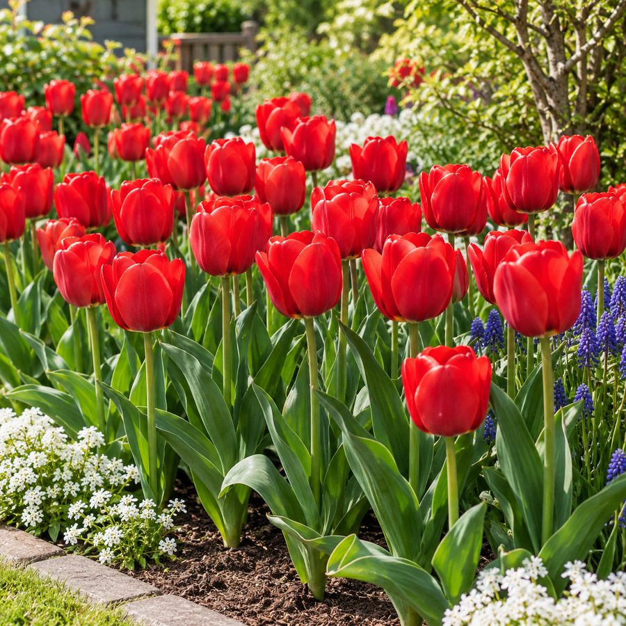 Tulipa Triumph rode tulp | 7 bloembollen | 50 cm hoog | Voor tuin, balkon en terras