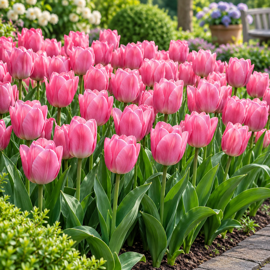 Tulipa Triumph Roze Tulp | 7 bloembollen | maximaal 40 cm hoog | voor tuin, border, balkon en terras