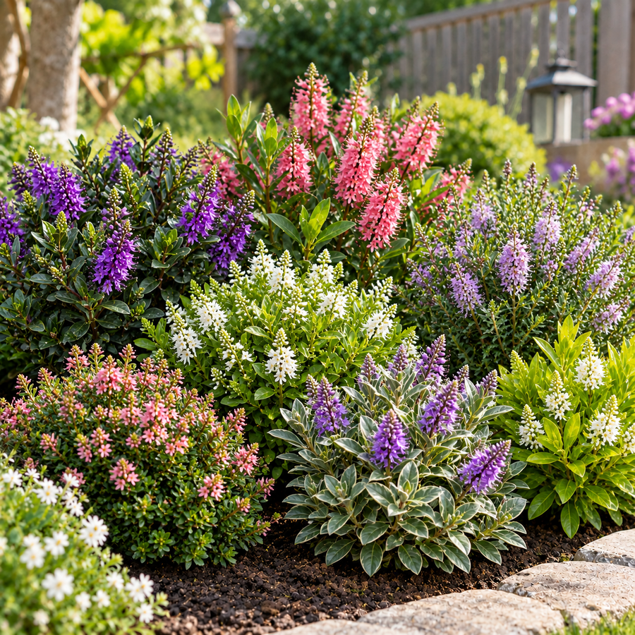 Hebe mix | Struikveronica in gemengde kleuren | 20 cm hoog | In 13 cm pot | Per stuk