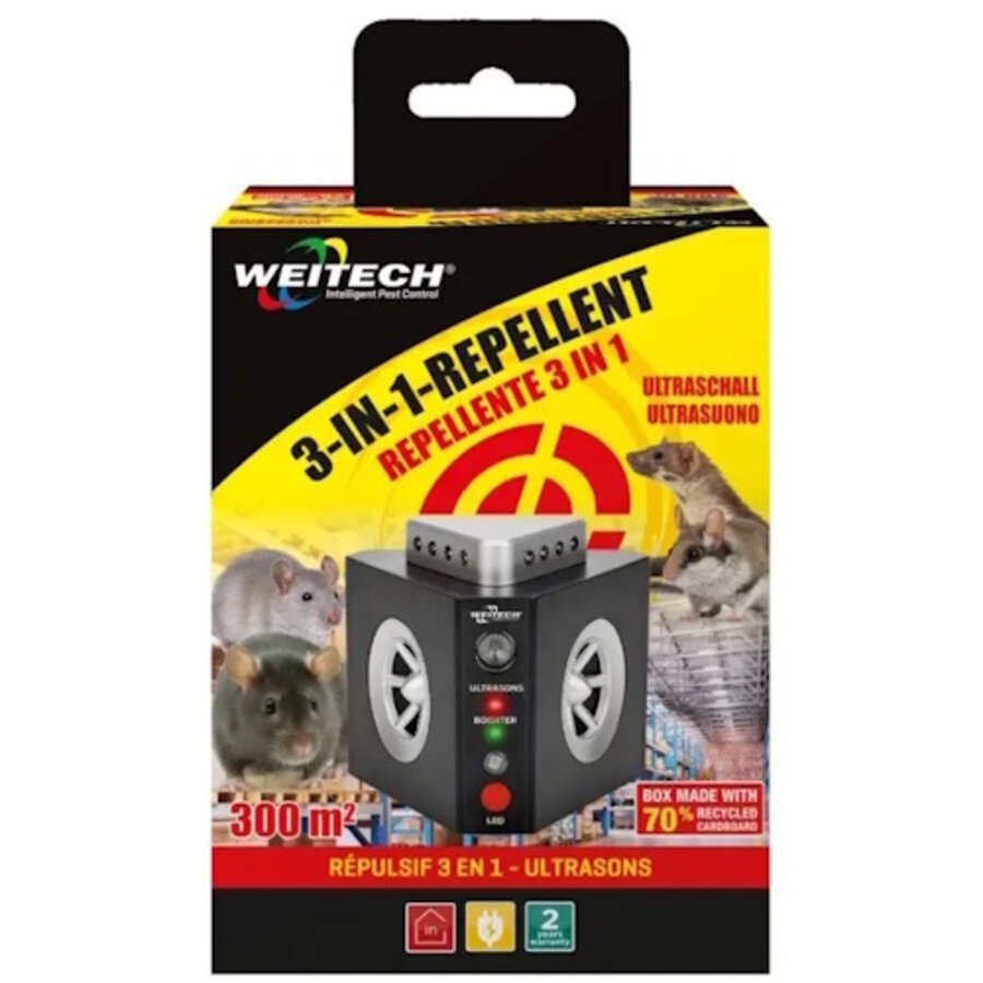 Ultrasone 3-in-1 knaagdierverjager met flitslicht | tot 300 m²