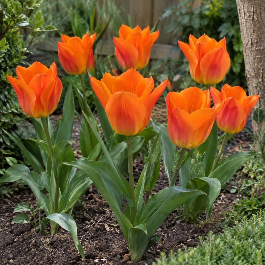 Tulipa Orange Brilliant | 7 bloembollen | 30 tot 40 cm hoog | oranje voorjaarstulp