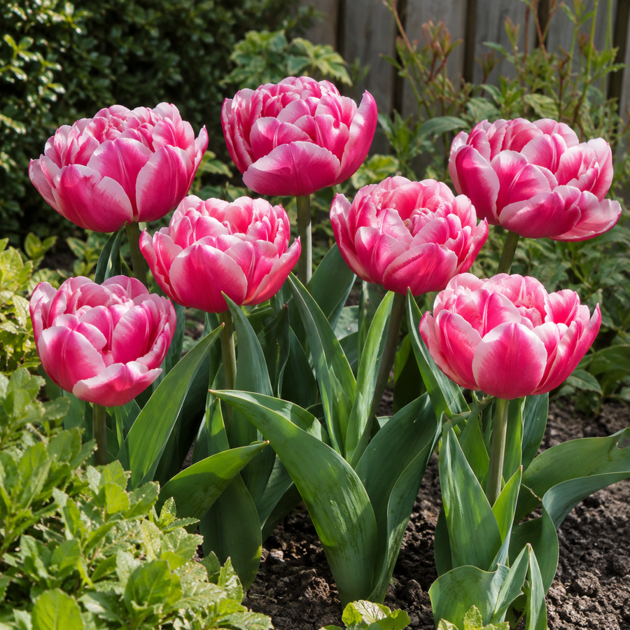 Tulipa Columbus | Dubbele roze witte tulp | 7 bloembollen | ca. 45 cm hoog | Voor tuin, balkon en terras