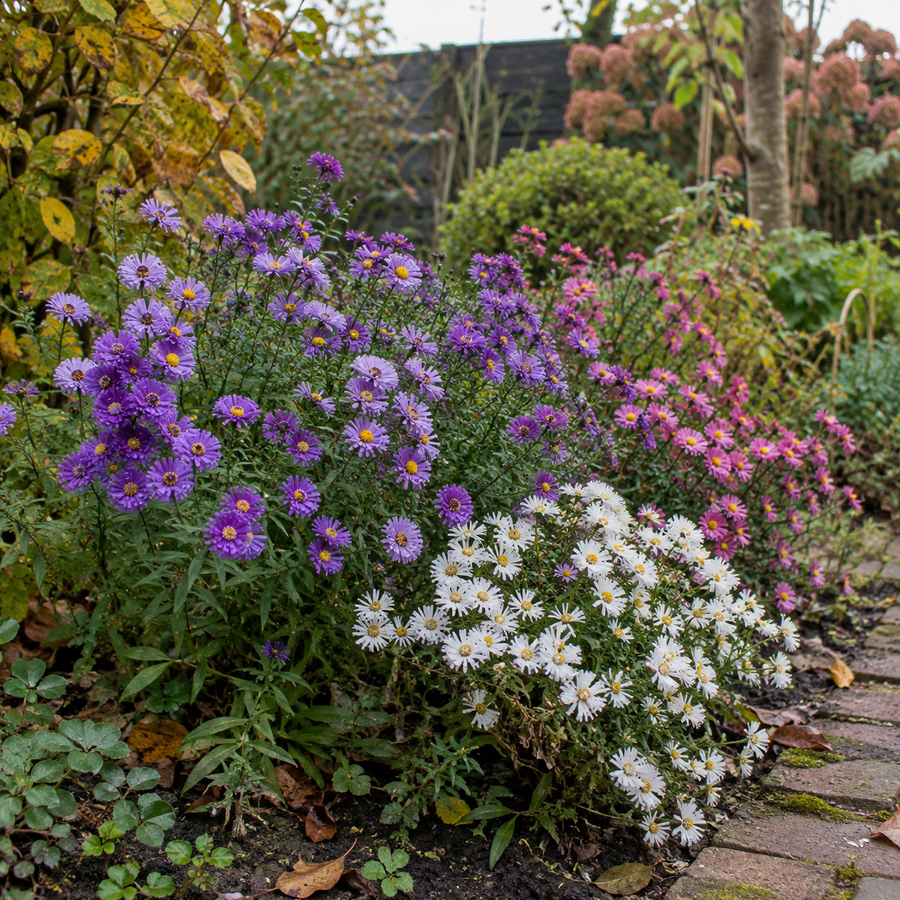 Herfst asters diverse kleuren | ca. 15 cm hoog | In 12 cm pot | Verkoop per stuk | Bij meerdere stuks zo veel mogelijk kleuren