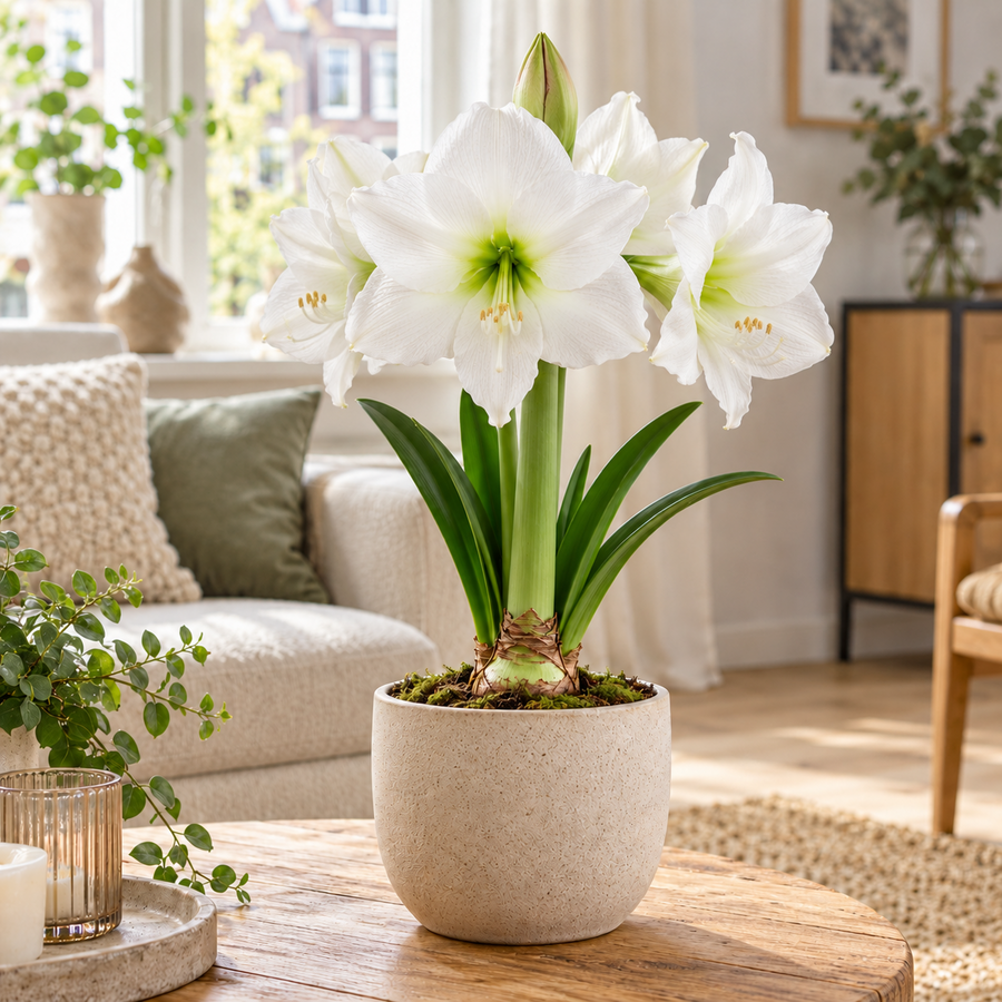Hippeastrum wit | Amaryllis bloembol | voor binnen en buiten | grote witte bloemen | per stuk