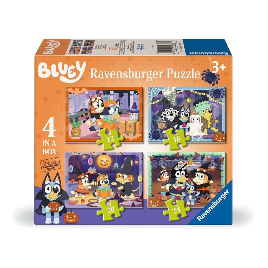 Bluey Halloween puzzelset 4-in-1 | 12, 16, 20 en 24 stukjes | Vanaf 3 jaar