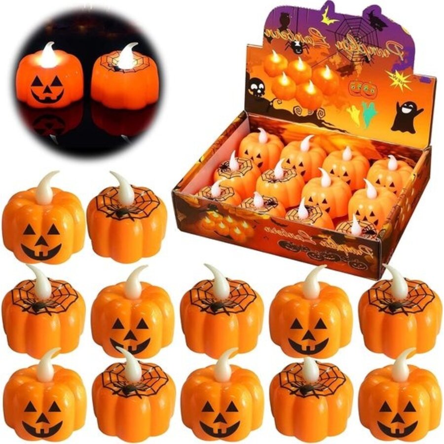LED theelicht in pompoenvorm voor Halloween | inclusief batterijen | 1 stuk