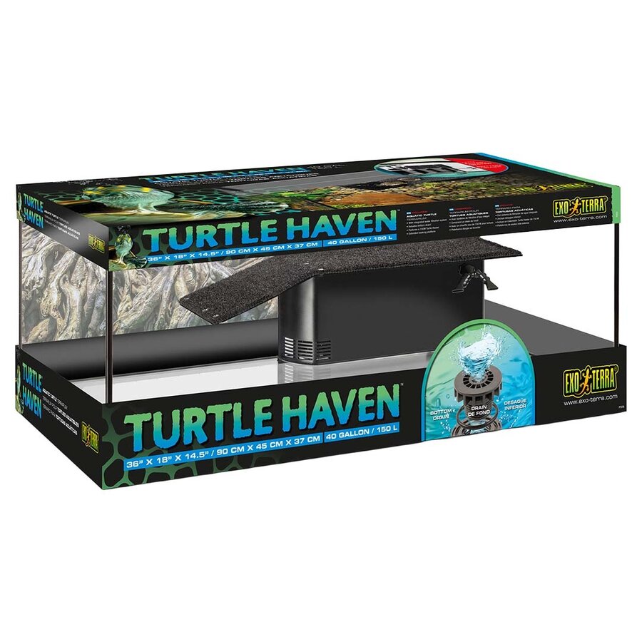 Turtle Haven waterschildpad terrarium 70 liter | 90 x 45 x 37 cm | Inclusief filter, zonneplatform en 150W verwarming | Zwart